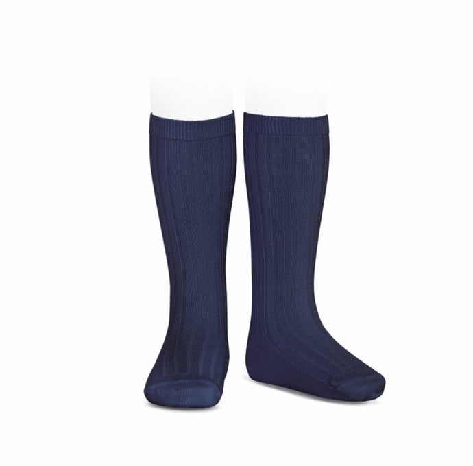 Ribbed Cotton Knee Sock- Navy (00)