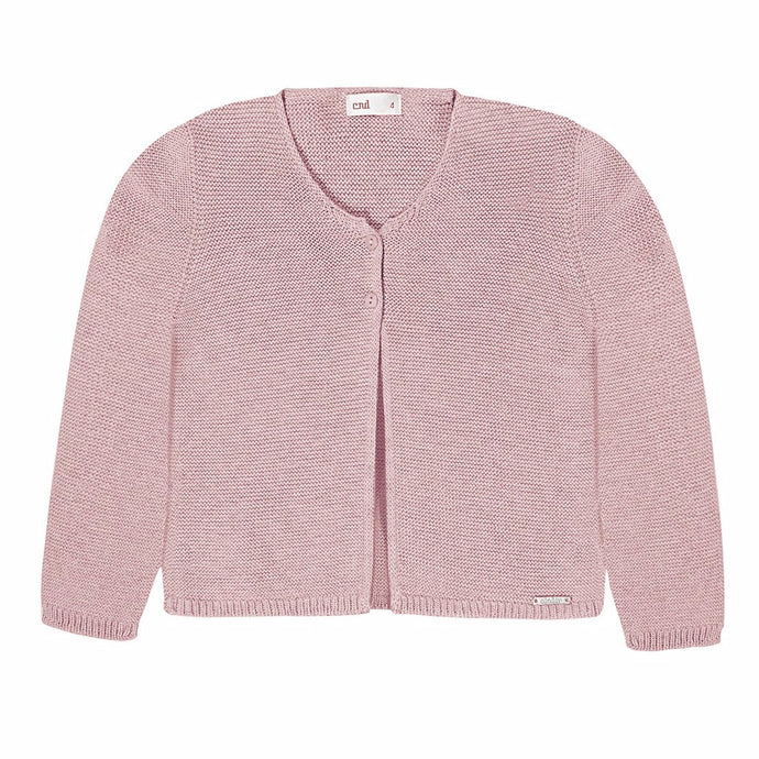 Moss Stitched Two Button Cardigan- Pale Pink (6m, 12m, 18m, 5, 6)