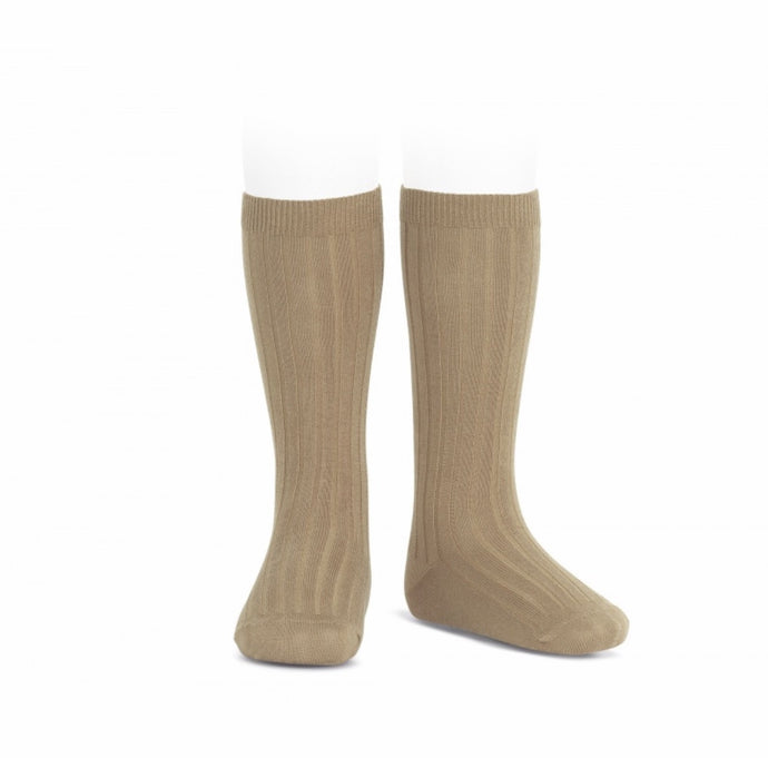 Ribbed Cotton Knee Sock- Camel (00, 0, 6)