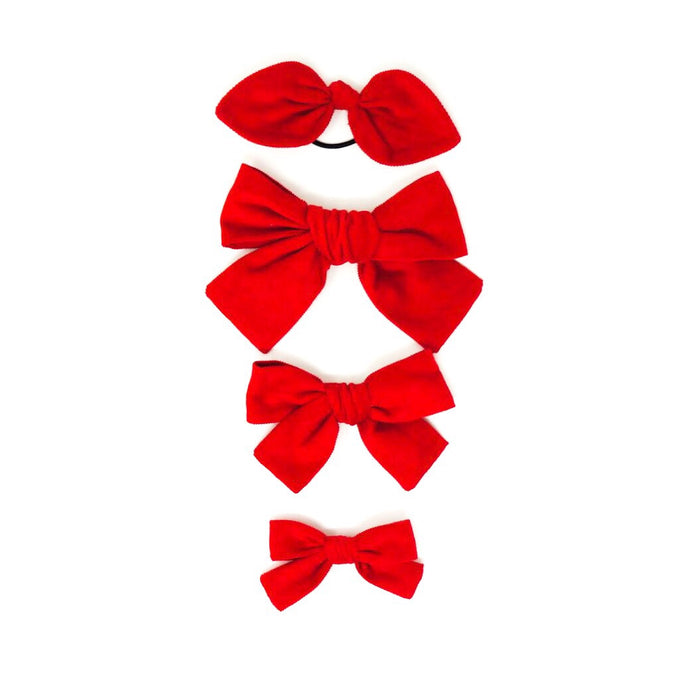 Hollly Jolly Corduroy Holiday Hand Tied Hairbows (Large, Ponytail)