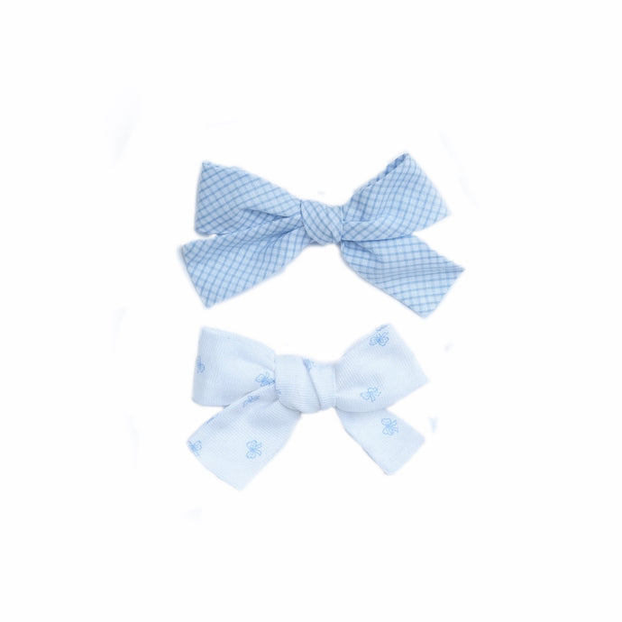 Blue Bows Pique Hand-Tied Hairbow (Medium, Large)