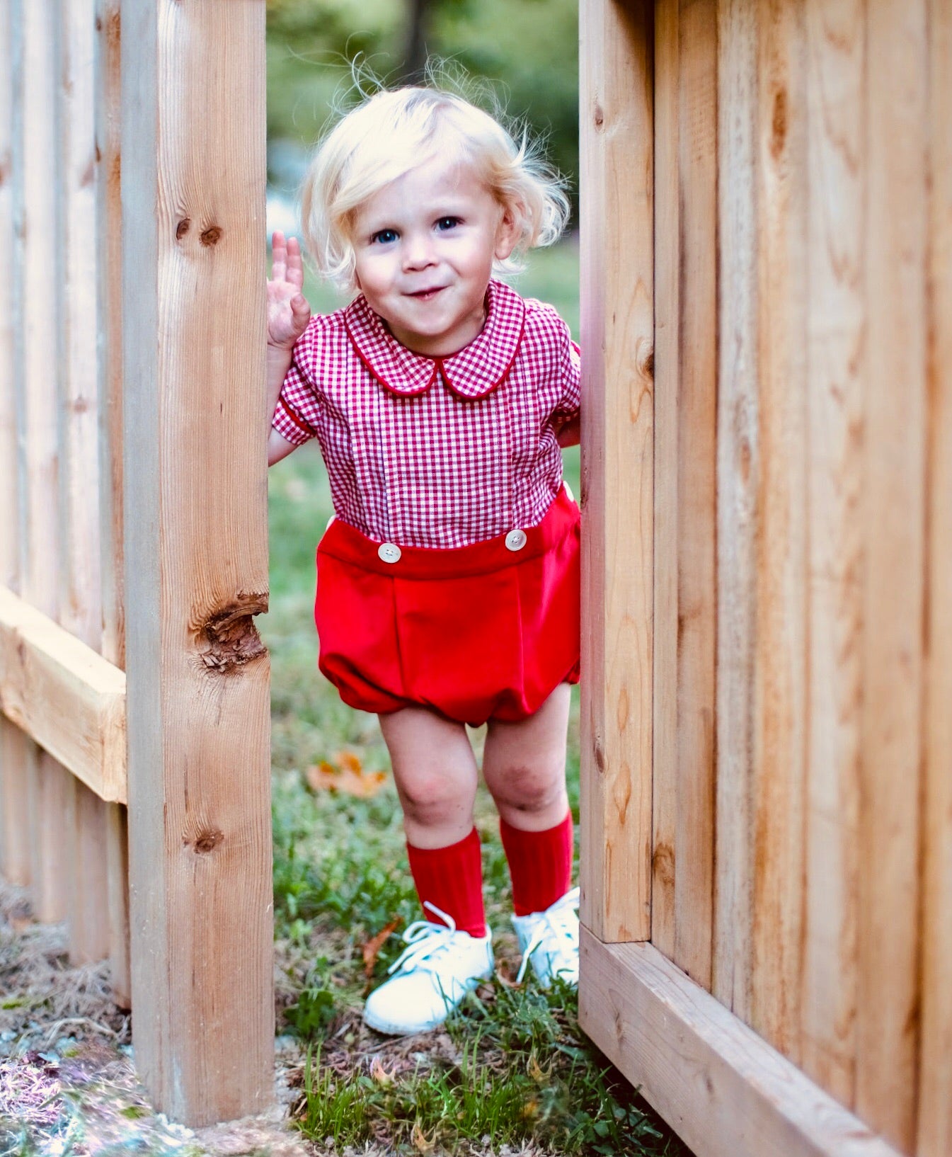 Holly Jolly Gingham and Corduroy Teddy Button On Bloomer (9m-2T)